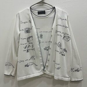 Studio Marisa Christina White Cardigan with‎ Black Script Design S